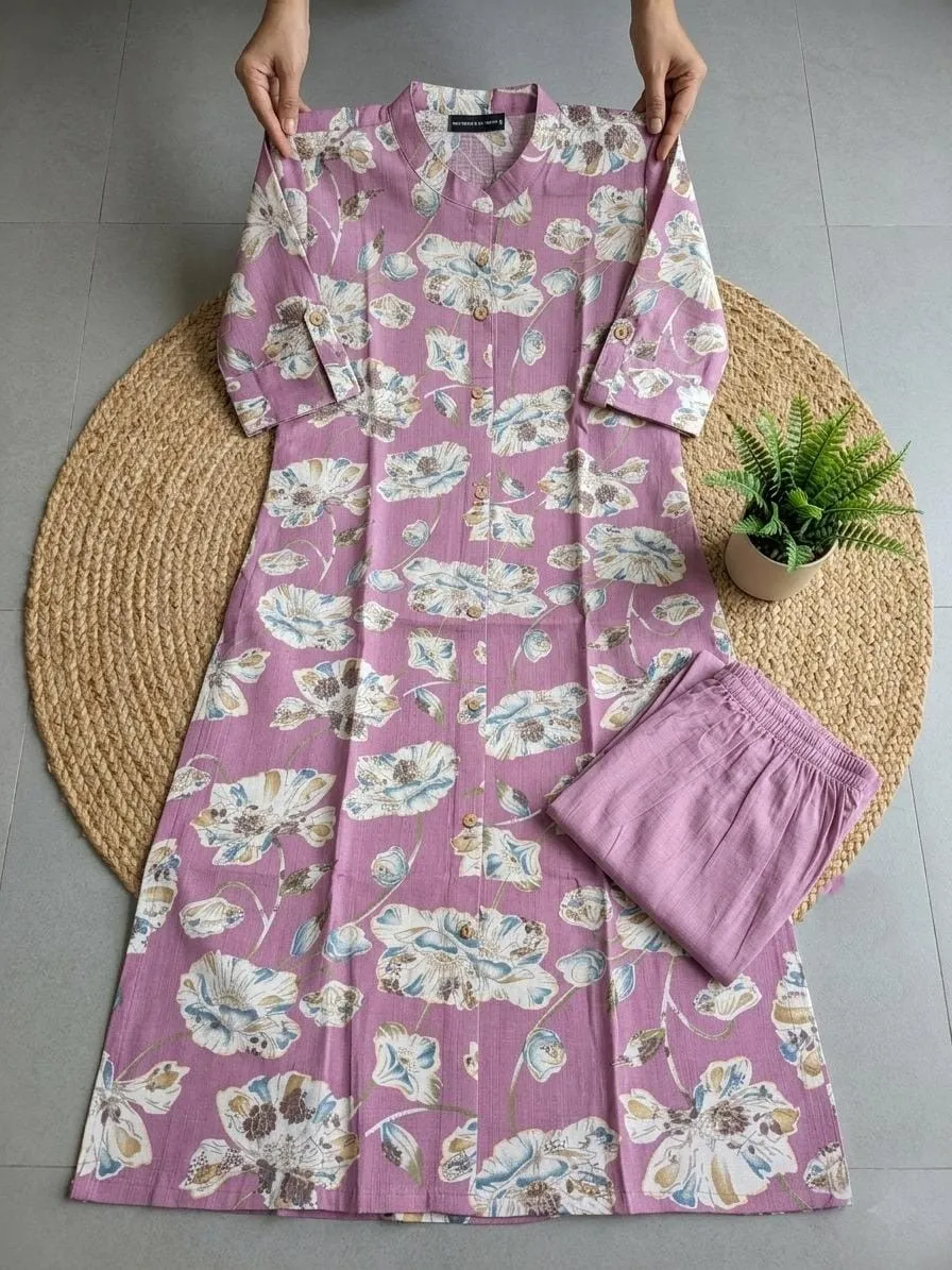 Baby Pink Ethnic Floral Kurti Set